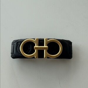 Black Leather hair clip with Gold Buckle Ferragamo